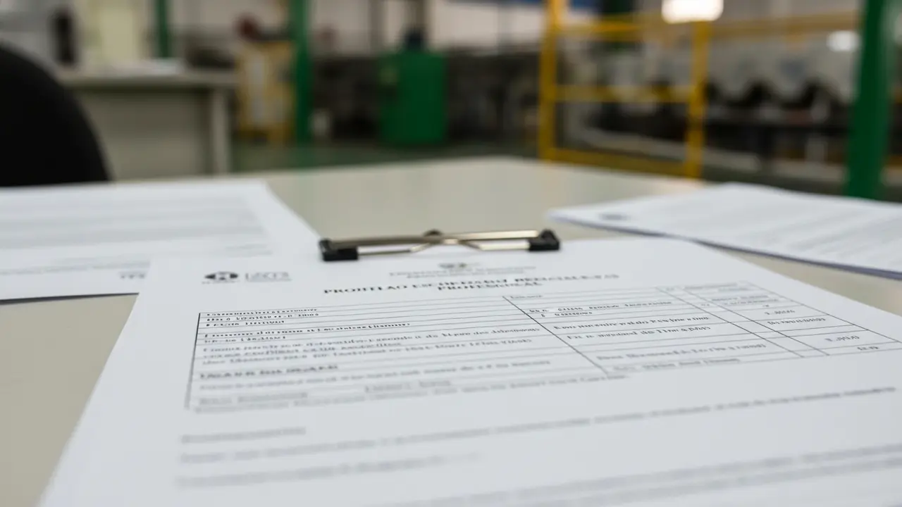 Documento PPP sobre mesa com fundo industrial desfocado, ilustrando a comprovação de atividade especial.
