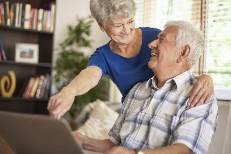 Elder marriage using their laptop together